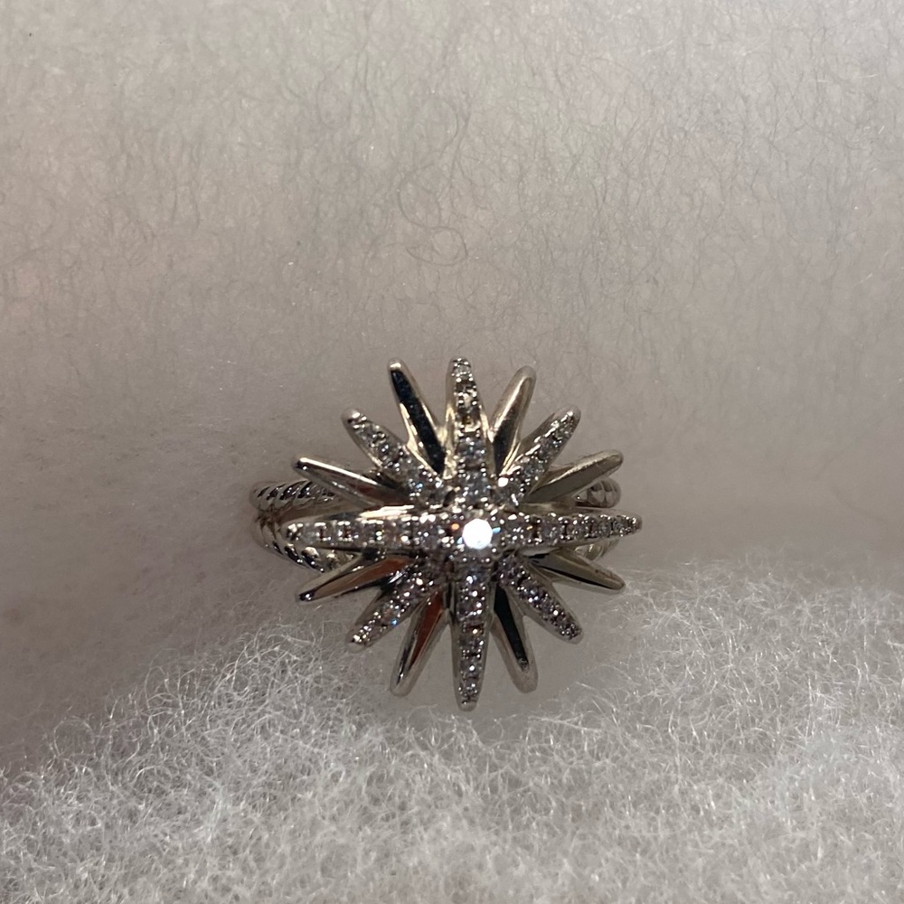 David Yurman Starburst Ring in Sterling Silver with Pavé Diamonds 19mm Size 8